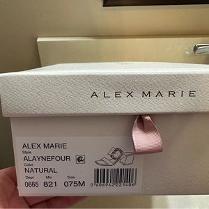 Alex Marie AlayneFour Raffia Rhinestone Pearl Buckle Detail Block Heel Sandals